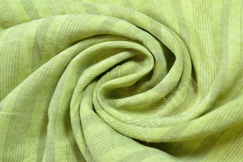 Ткань лен салатового оттенка в серую полоску