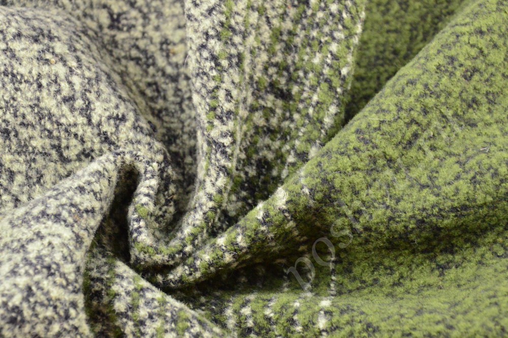 Чёрно-зелёная меланжевая пальтовая ткань