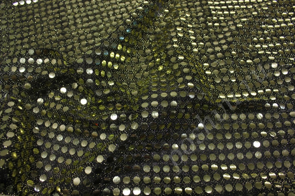 Сетчатая ткань с пайетками зеленое золото