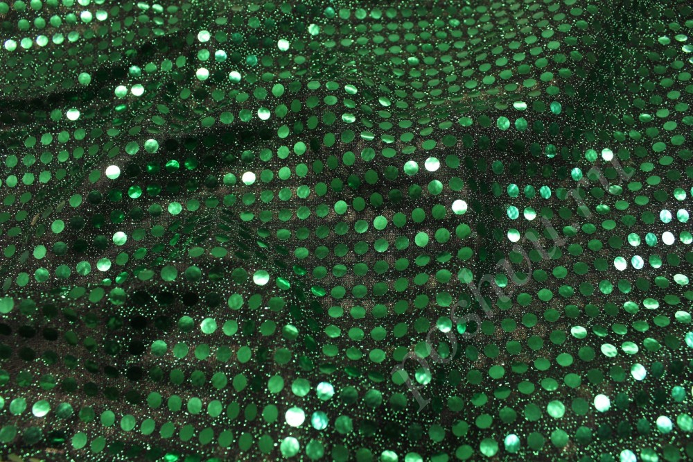 Ткань сетчатая с пайетками зеленого цвета