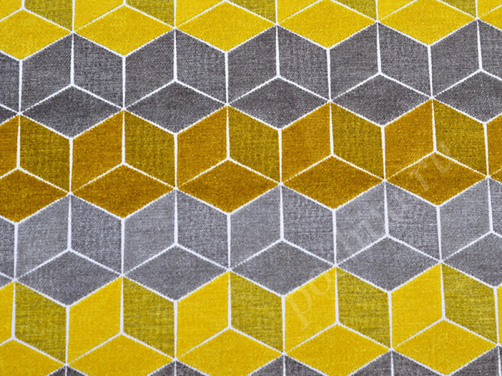 Шенилл CUBE кубики желто-серого цвета 978г/м2