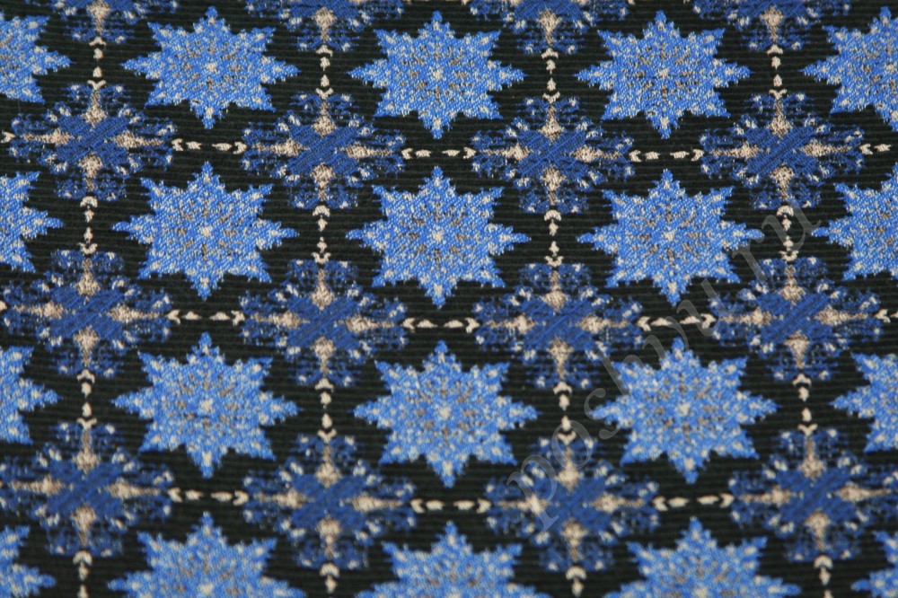 Ткань оригинальный гобелен с "зимним" узором из голубых снежинок