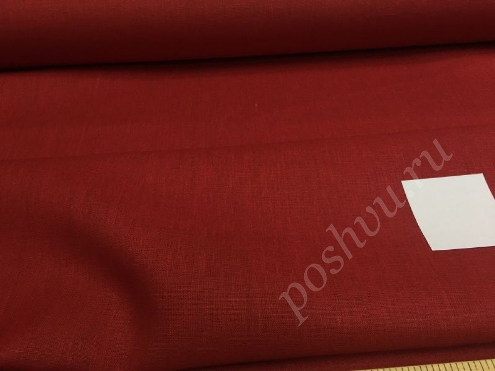 Красная однотонная плотная ткань, лен 100%
