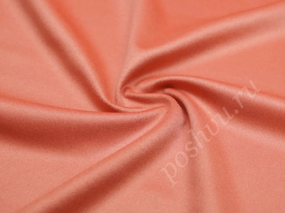 Пальтовая двухслойная ткань розово-кораллового цвета