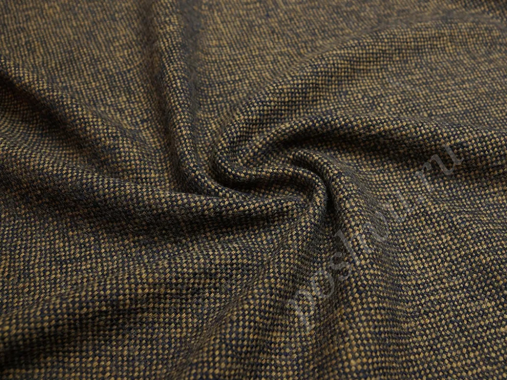 Пальтовая двухсторонняя меланжевая ткань черно-коричневого цвета крупного плетения