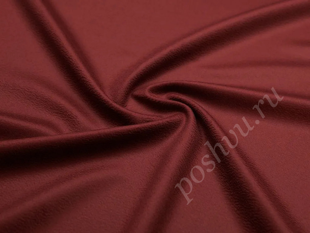 Пальтовая ткань бордового цвета с коротким ворсом волной