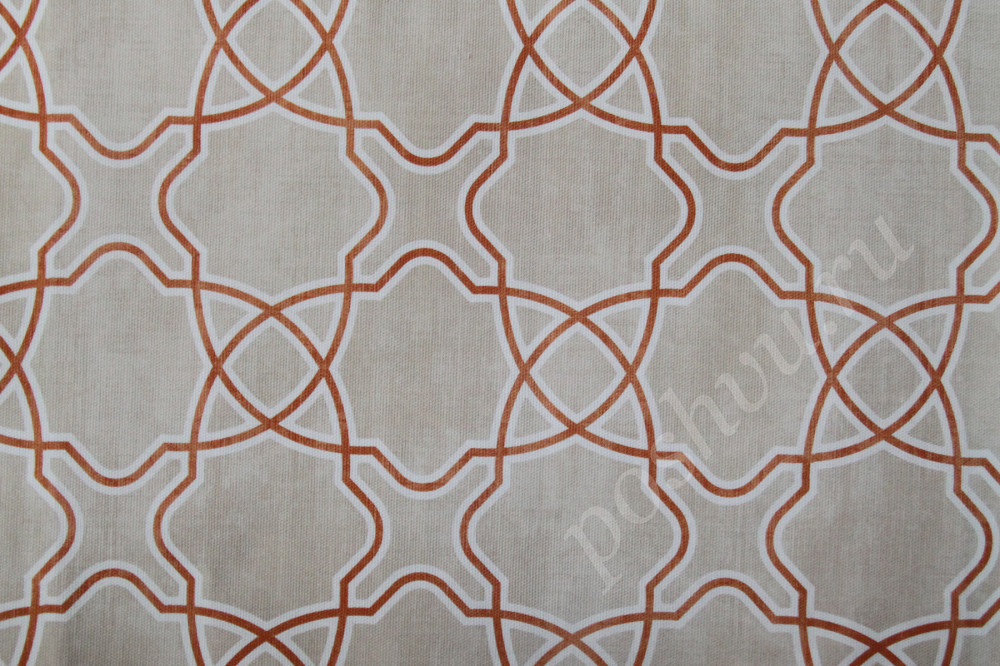 Портьерная ткань рогожка ALSTON оранжево-белый геометрический узор на сером фоне