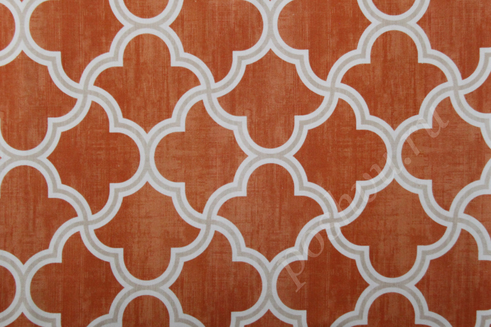 Портьерная ткань рогожка ALSTON серый геометрический узор на оранжевом фоне