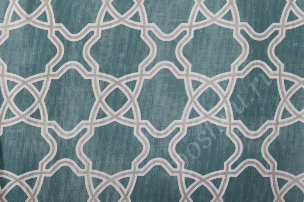 Портьерная ткань рогожка ALSTON серый геометрический узор на зеленом фоне