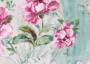 Портьерная ткань рогожка REGENCY крупные темно-розовые цветы с вензелями на зеленом фоне