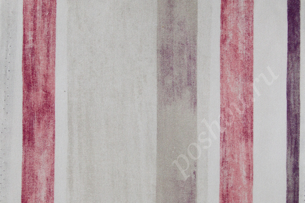 Портьерная ткань рогожка REGENCY серые, бордовые, фиолетовые полосы разной ширины
