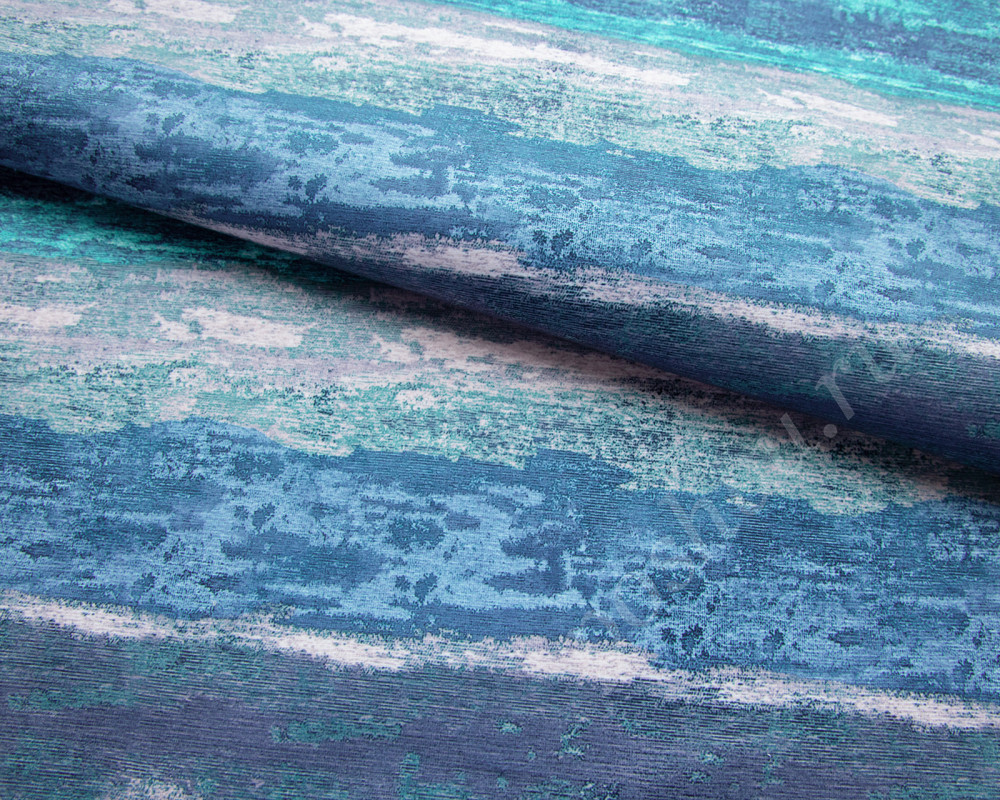 Мебельная ткань принт SAVAGE размытые полосы сине-голубого цвета 210г/м2