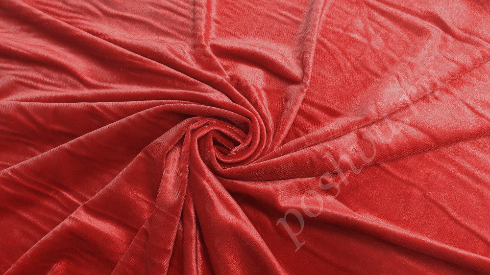 Бархат-стрейч однотонный "RUBI", цвет классический Красный