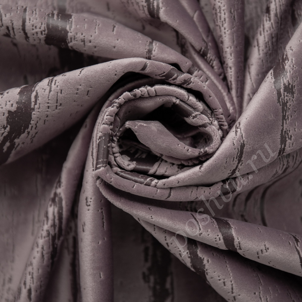 Портьерная ткань бархат BERGAMO печатный рисунок на розово-лиловом фоне, выс.300см