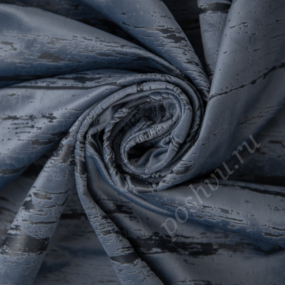 Портьерная ткань бархат BERGAMO печатный рисунок на синем фоне, выс.300см