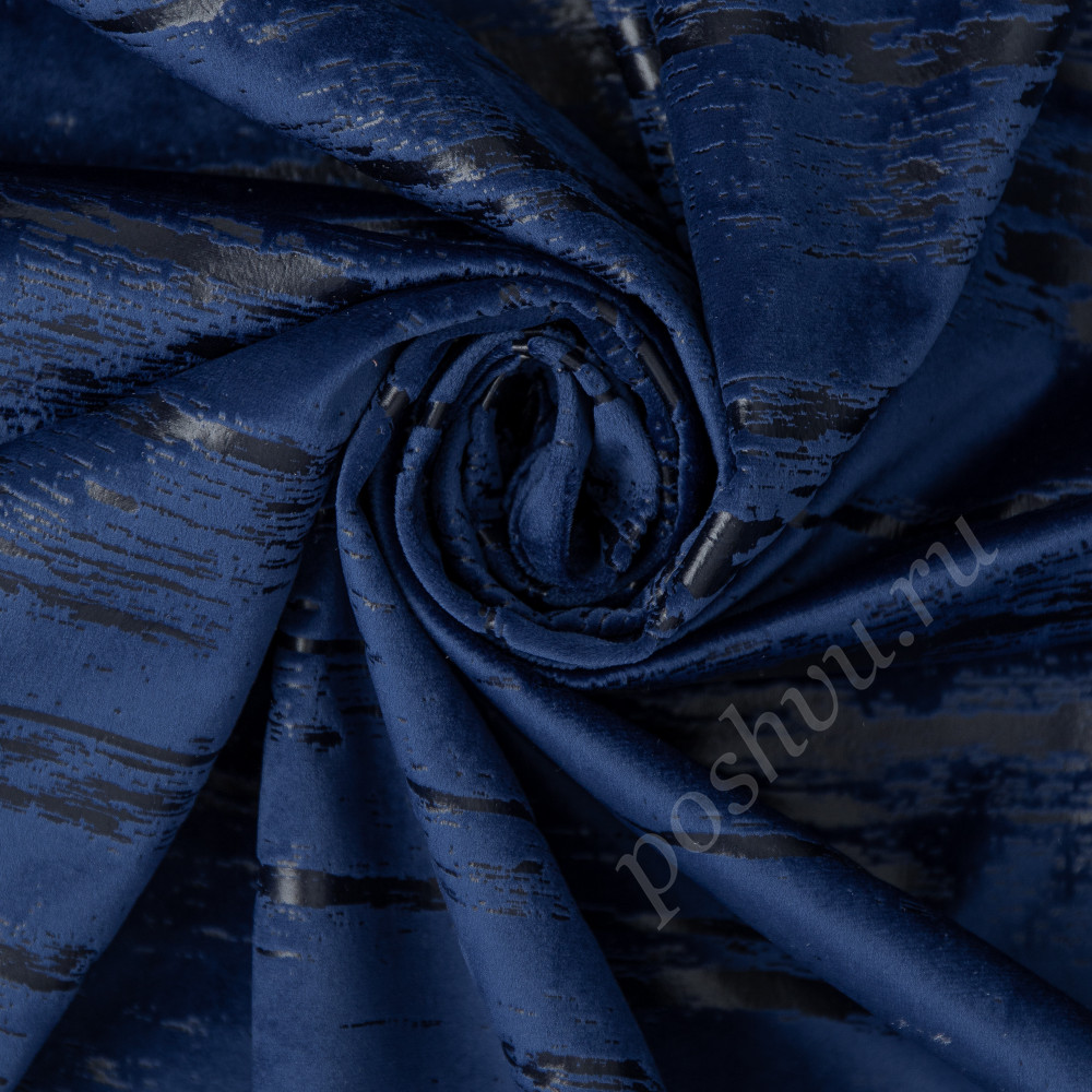 Портьерная ткань бархат BERGAMO печатный рисунок на темно-синем фоне, выс.300см