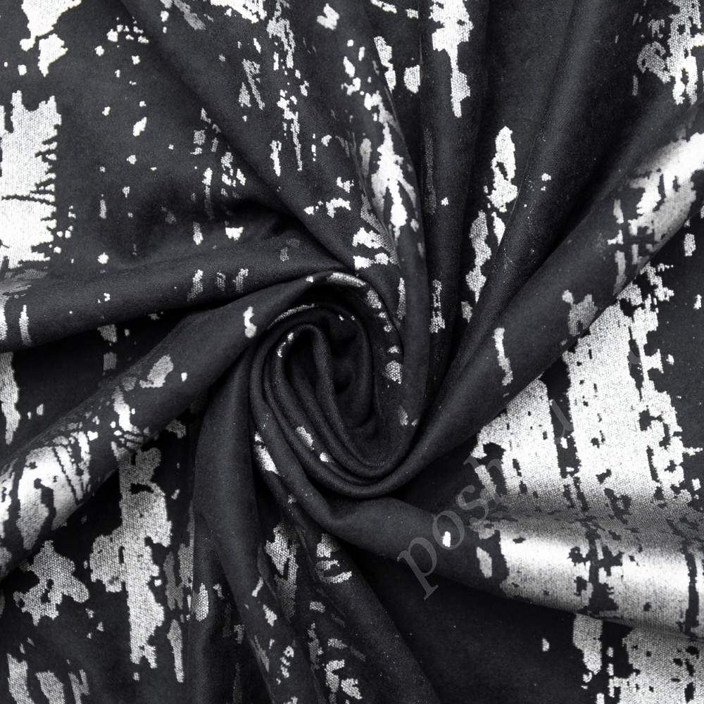 Портьерная ткань TOCCO белая фактурная печать на черном фоне, выс.300см