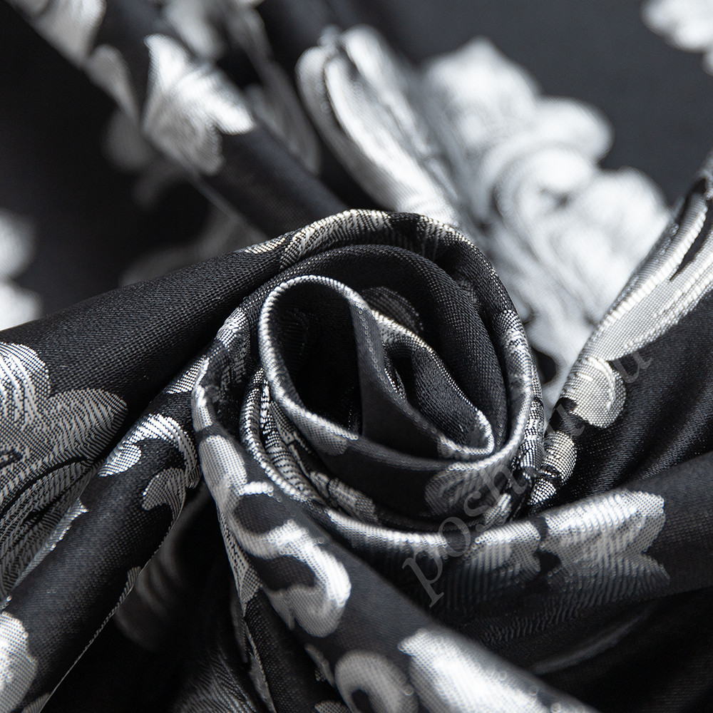 Портьерная ткань жаккард REINE дамасский вензель серо-черного цвета, выс.300см