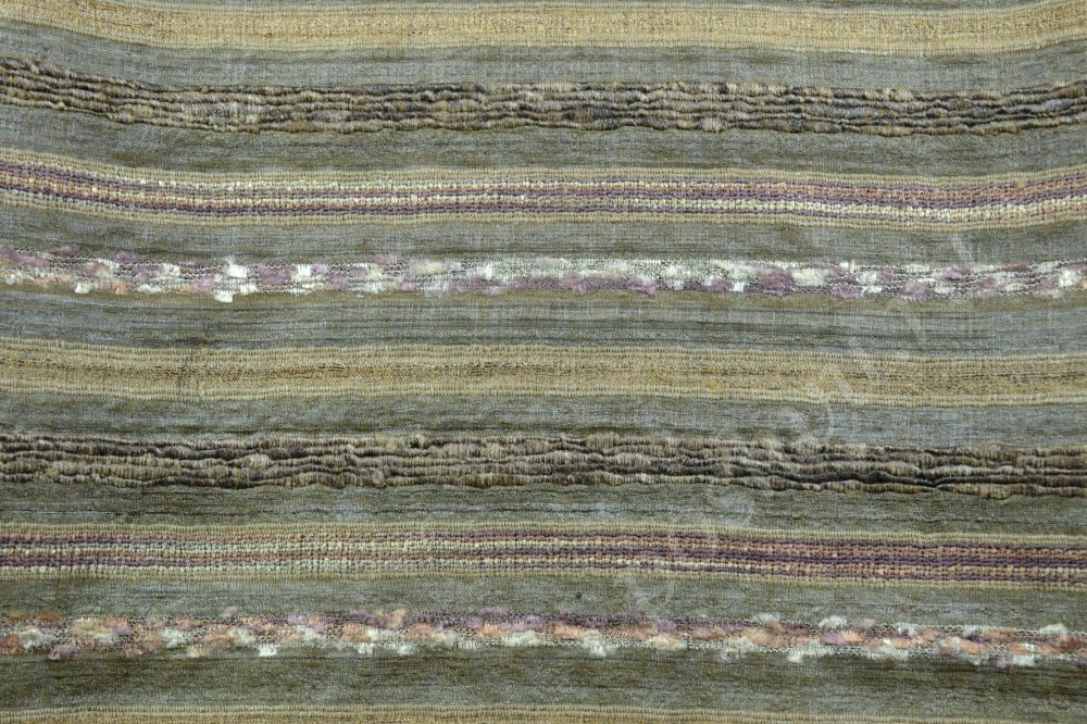 Ткань шелк-дюшес в полоску олискового, бежевого и коричневого цвета