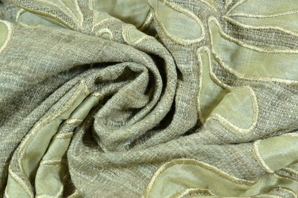 Ткань шелк-дюшес оливкового цвета с узором