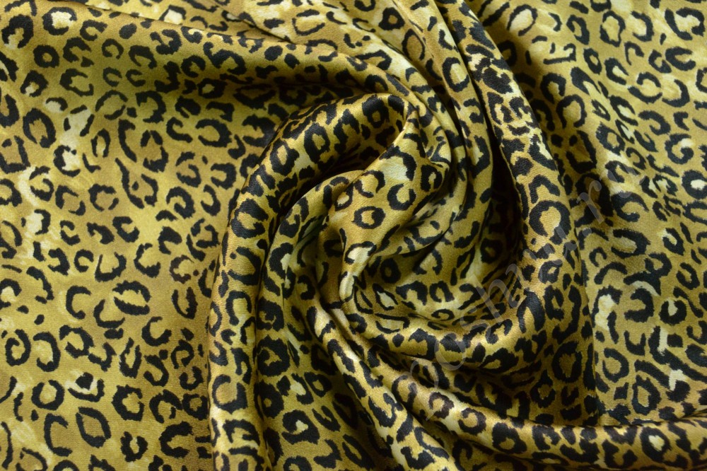 Ткань шелк желтого оттенка с леопардовым рисунком