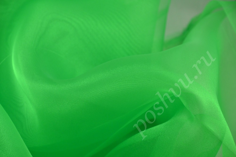 Ткань оригинальная полупрозрачная органза зелёного цвета