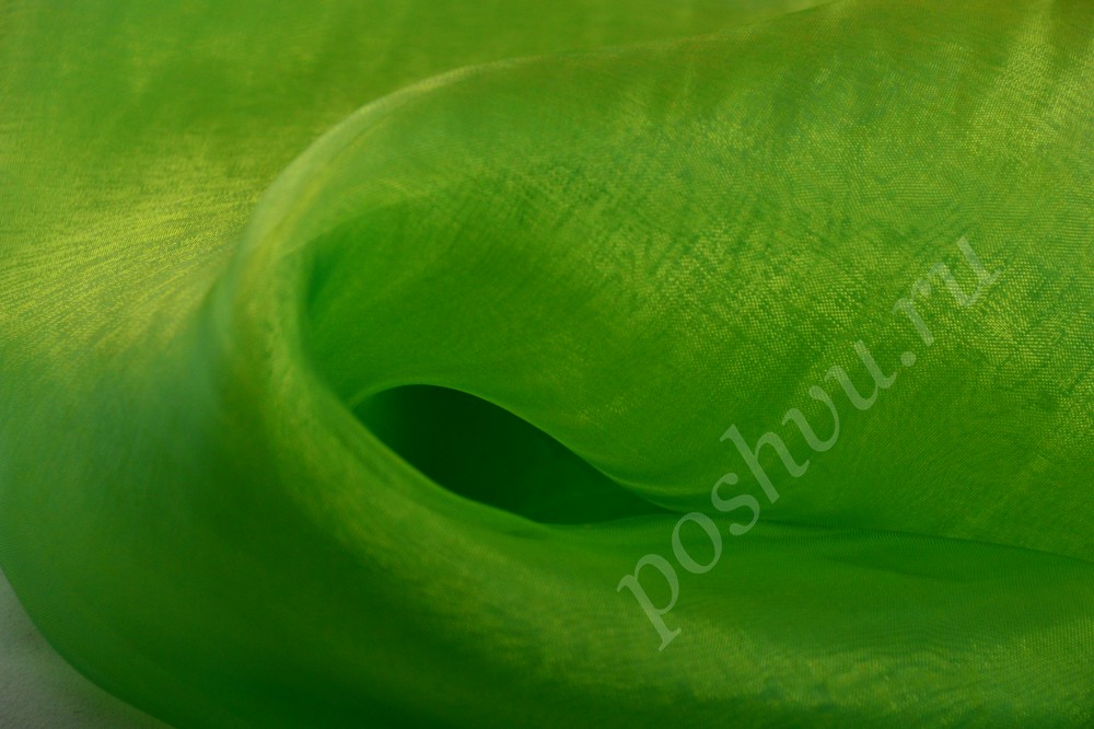 Ткань эффектная органза зелёного цвета