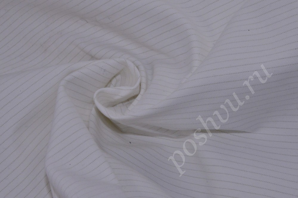 Ткань костюмная белого оттенка в бежевую полоску