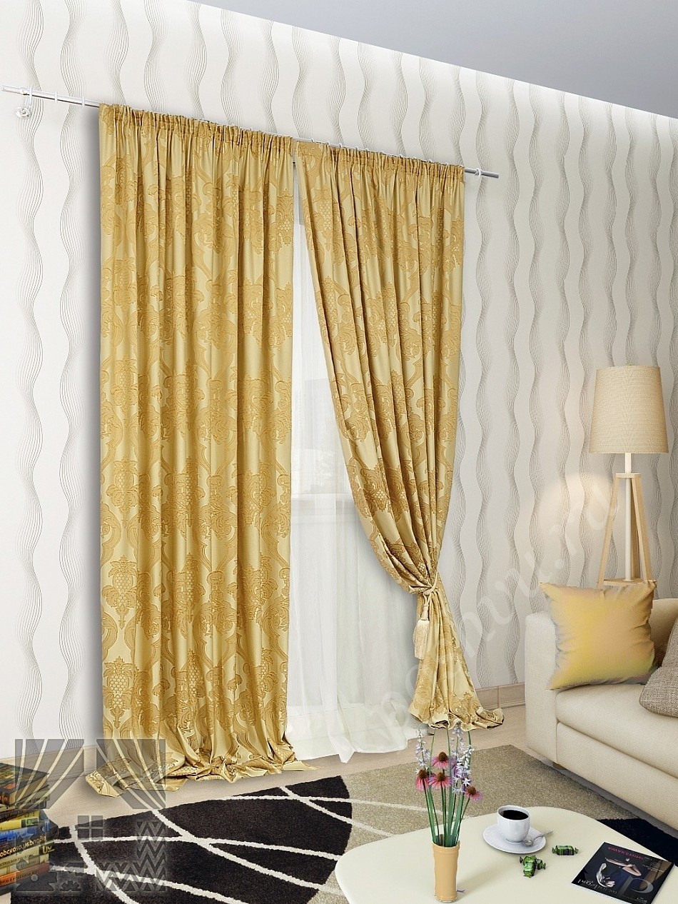 Шикарные шторы благородного золотистого цвета с тюлем в комплекте