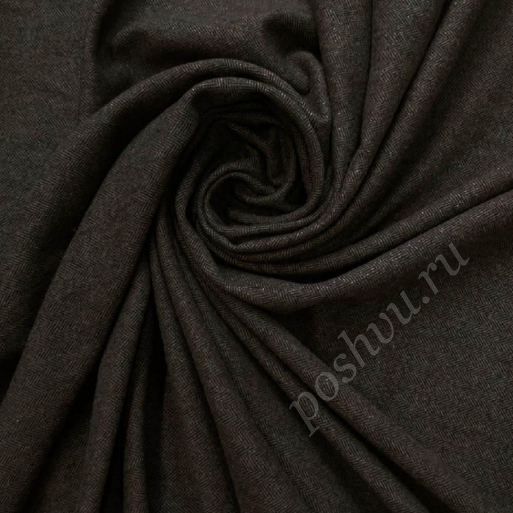Шерстяная костюмная ткань черно-коричневого цвета