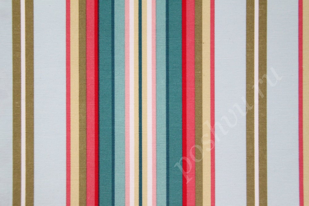 Портьерная ткань рогожка CAMBERLEY красные, голубые, зеленые полосы разной ширины
