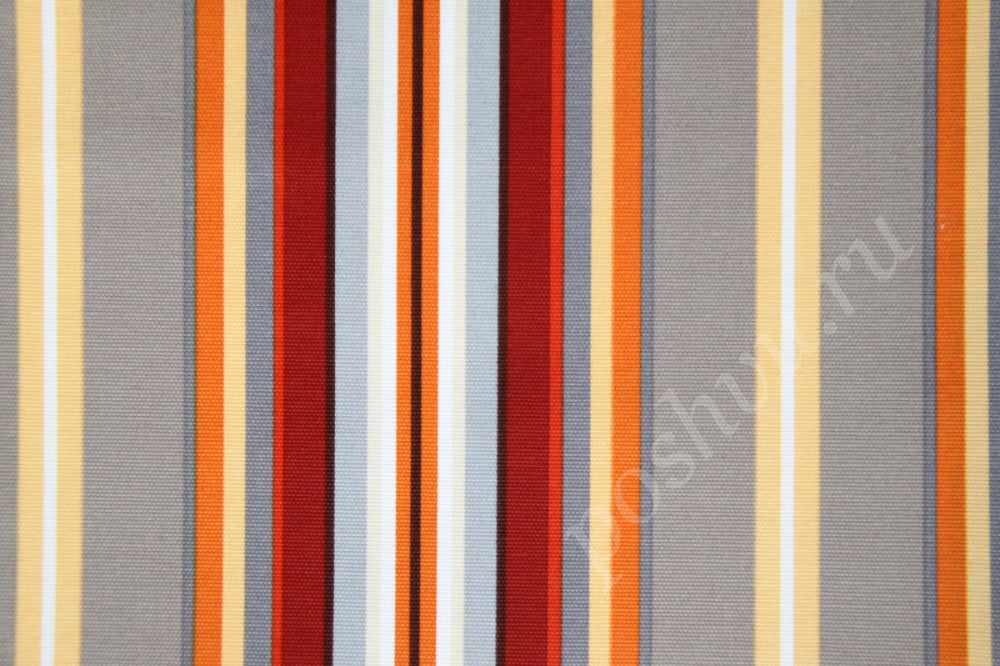 Портьерная ткань рогожка CAMBERLEY оранжевые, серые, желтые полосы разной ширины