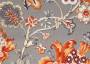 Портьерная ткань рогожка CAMBERLEY сказочные оранжевые цветы на светло-сером фоне