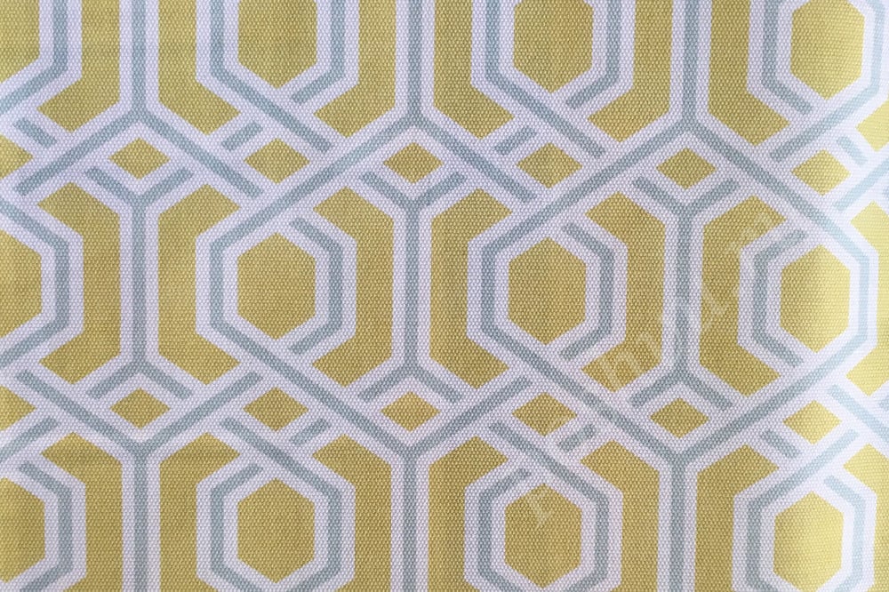 Портьерная ткань рогожка CINNIA геометрический узор в желто-голубом цвете