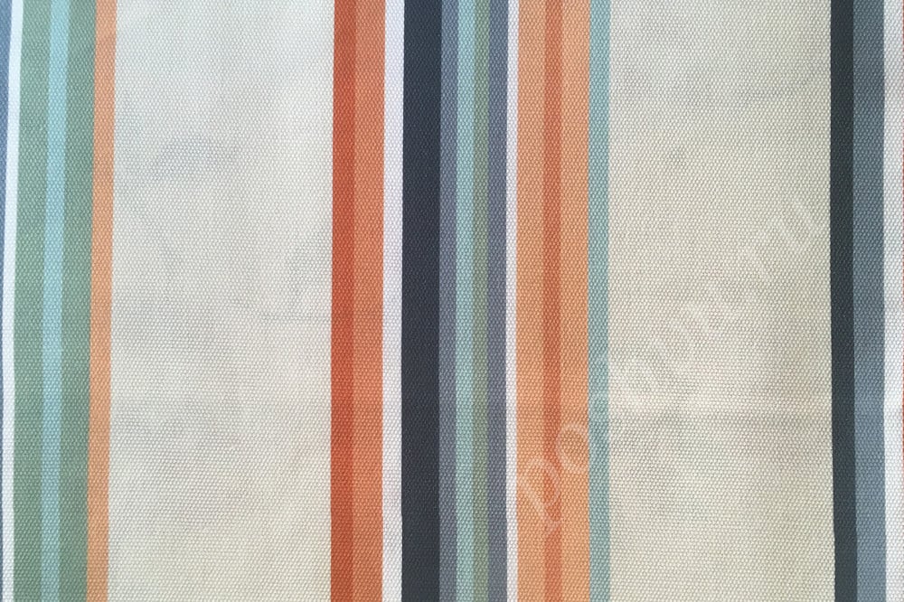 Портьерная ткань рогожка CINNIA оранжевые, зеленые, бежевые полосы разной ширины