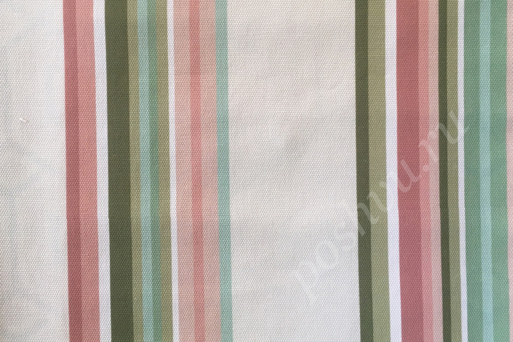 Портьерная ткань рогожка CINNIA розовые, зеленые, бежевые полосы разной ширины