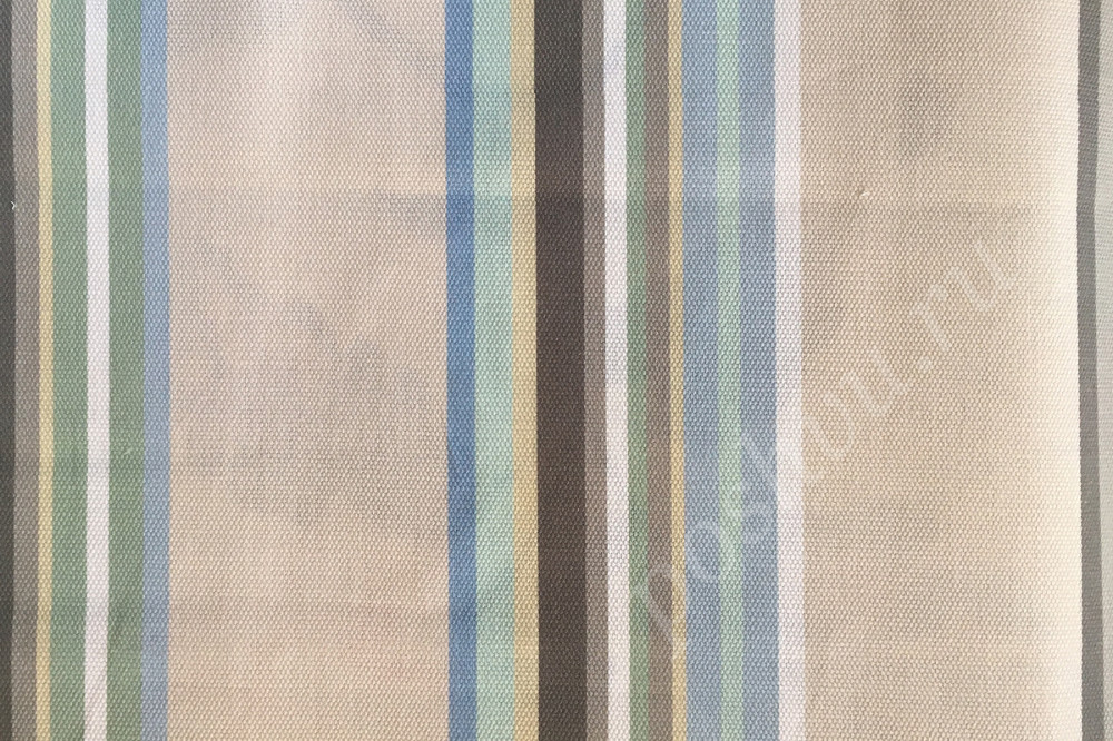 Портьерная ткань рогожка CINNIA синие, серые, бежевые полосы разной ширины