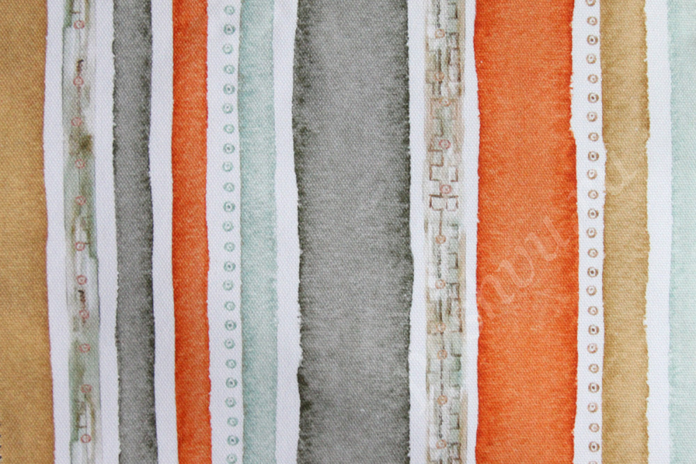 Портьерная ткань рогожка MEDINA оранжевые, бежевые, коричневые полосы разной ширины