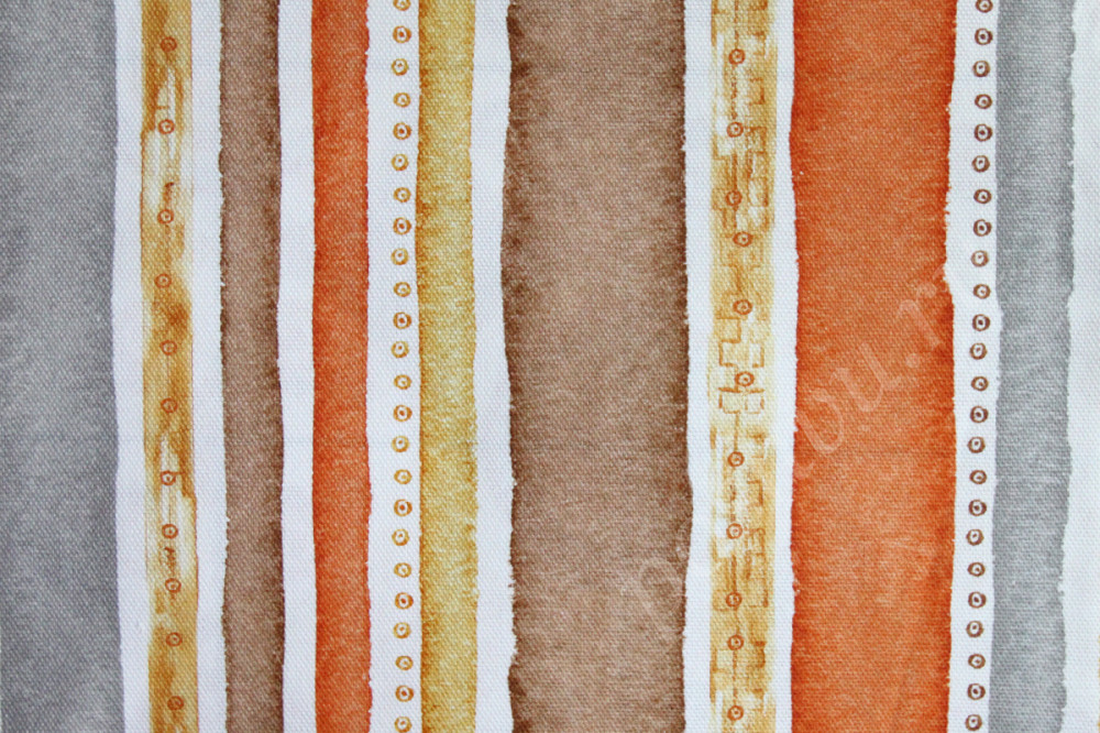 Портьерная ткань рогожка MEDINA оранжевые, бежевые, серые полосы разной ширины
