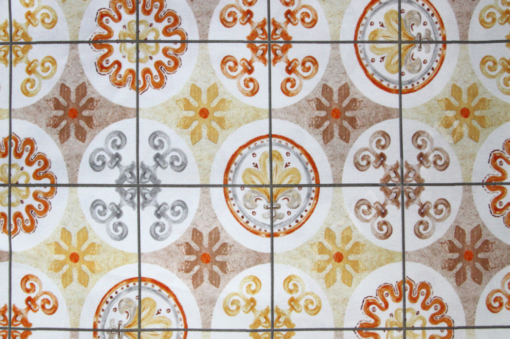 Портьерная ткань рогожка MEDINA орнамент в оранжево-бежевых тонах в клетке