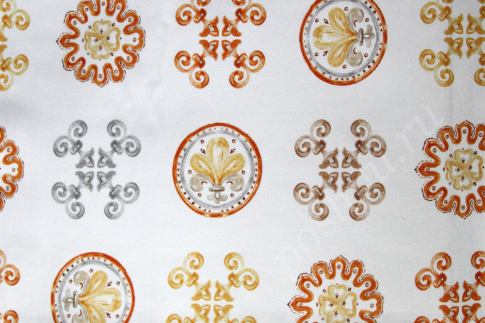 Портьерная ткань рогожка MEDINA орнамент в оранжево-бежевых тонах