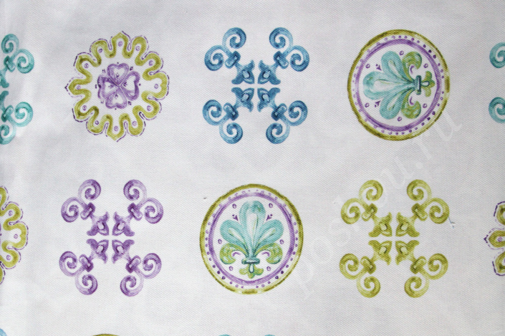 Портьерная ткань рогожка MEDINA орнамент в зелено-голубых тонах