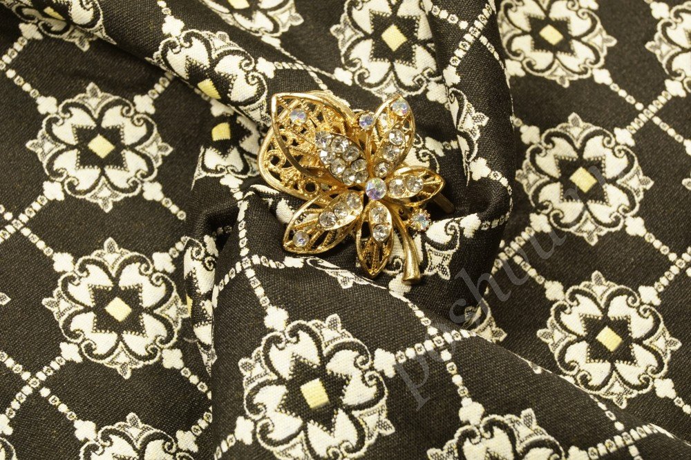 Шикарная ткань жаккард черного цвета с цветочным рисунком