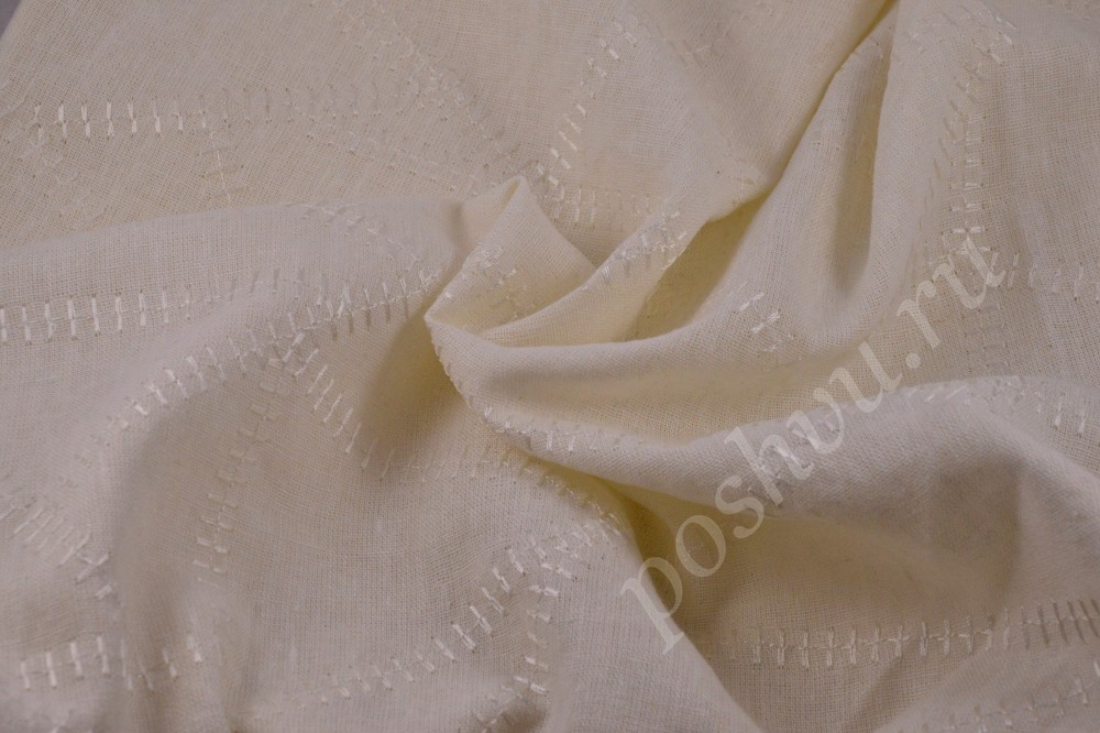 Ткань белый лён с декоративными шёлковыми стежками со скидкой