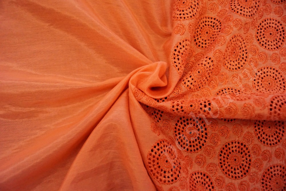 Ткань батист с кружевом яркого оранжевого цвета