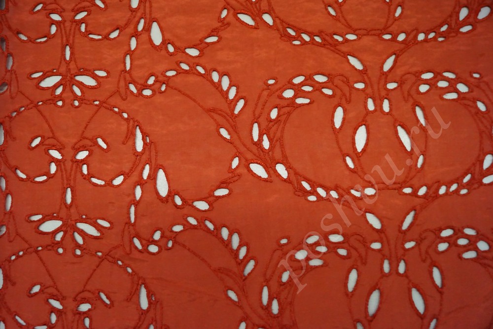 Ткань хлопковая шитье оранжевого цвета