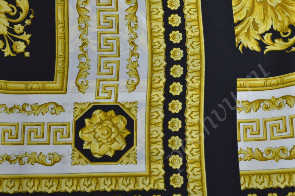 Шёлковая ткань с рисунком в жёлтых, чёрных и белых цветах
