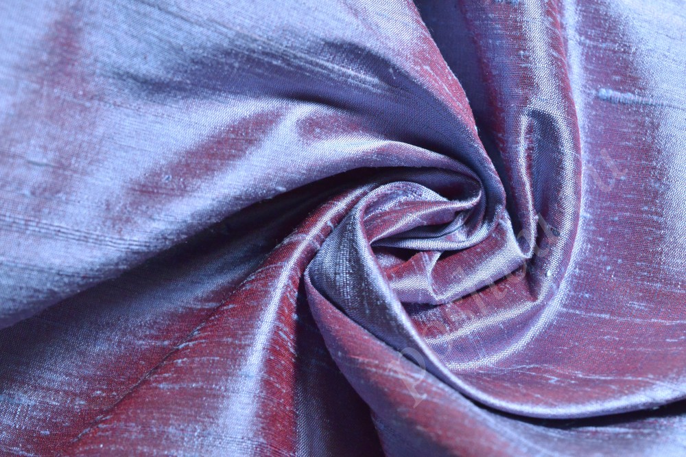 Ткань дикий шелк бордового оттенка с голубым переливом
