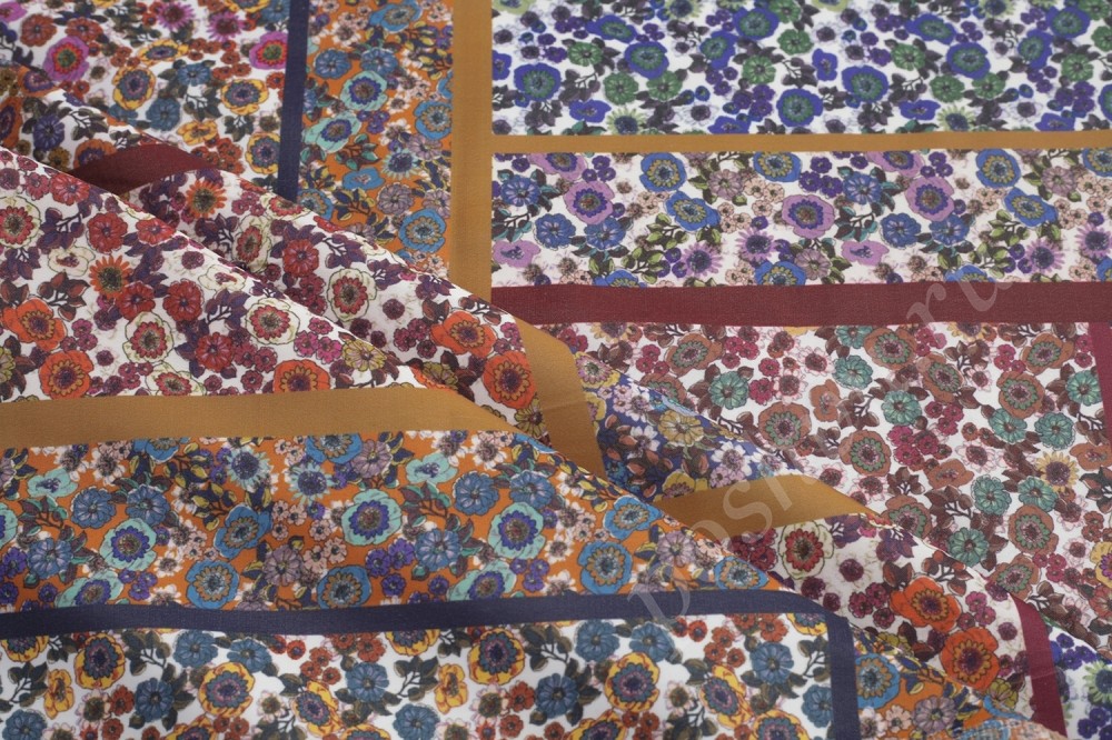 Ткань плательная вискоза с цветами и геометрическим принтом