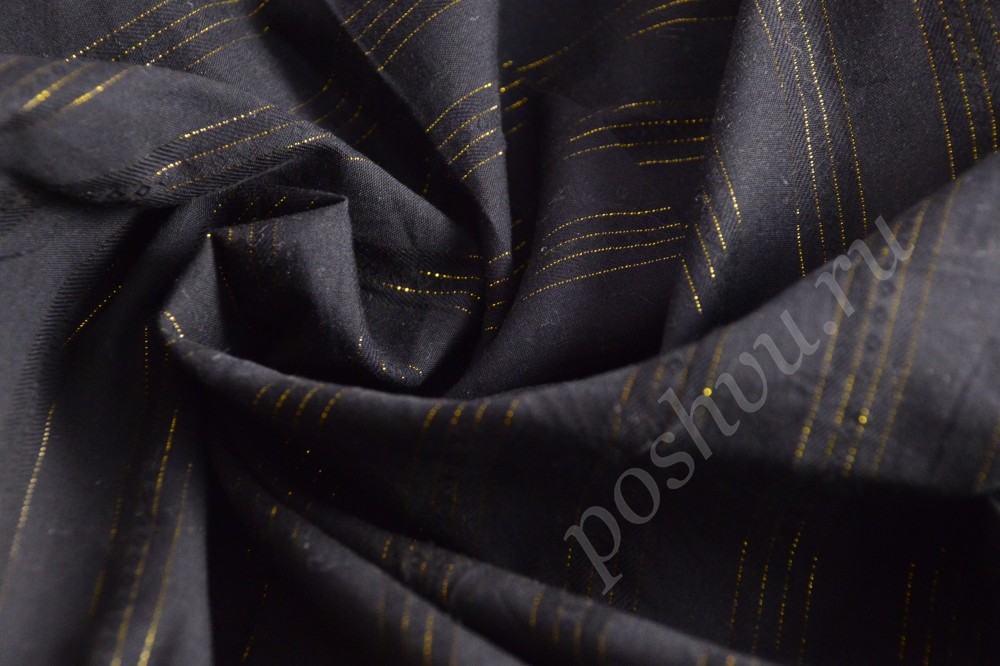 Ткань костюмная серого оттенка в золотую полоску